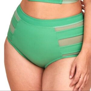 NEW ADORE ME Green Daeny High Waisted Bikini Bottoms Size 1X Sheer Mesh Panels‎